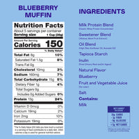 Four boxes of Magic Spoon Blueberry Muffin protein cereal with nutrition facts and ingredients displayed on light blue backgr