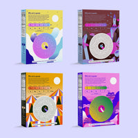 Four colorful puzzle boxes with circular maze designs in yellow, purple, orange, and pink variants.