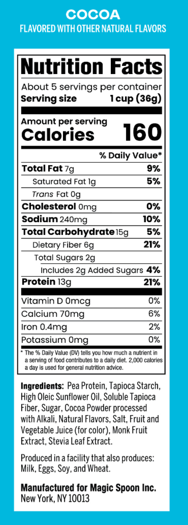 Cocoa Fiber Cereal Nutritional Panel