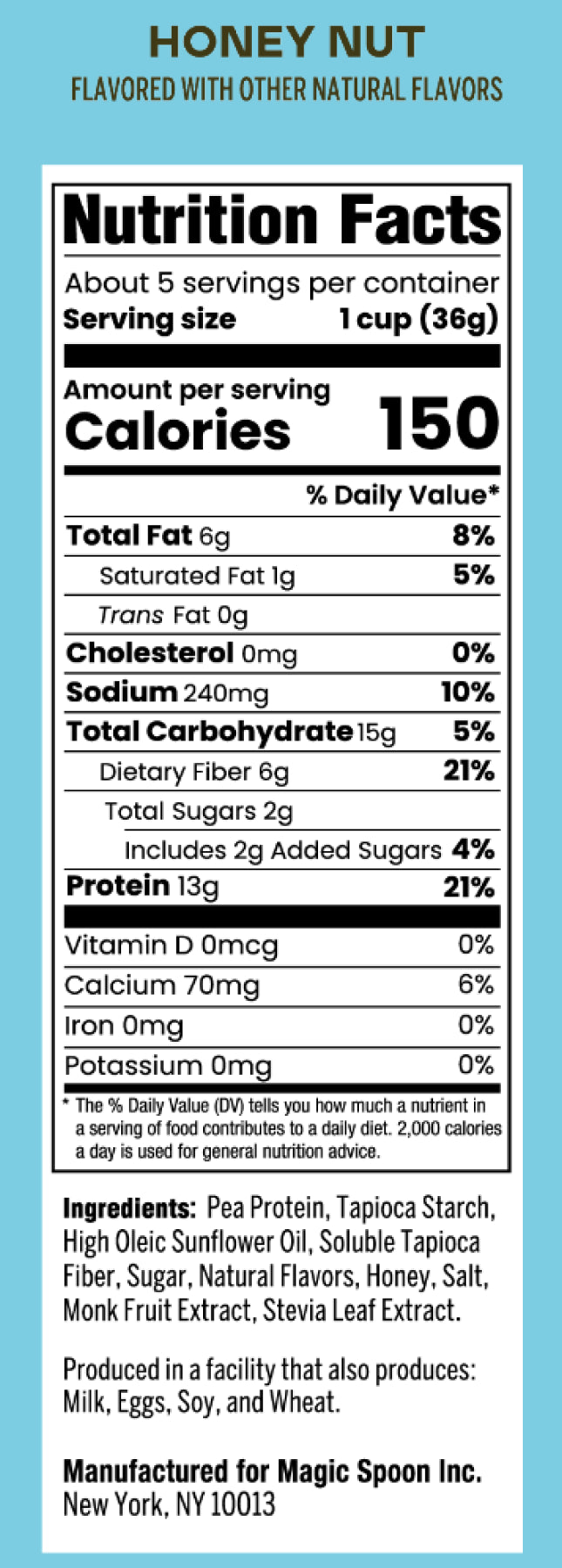 Honey Nut Fiber Cereal Nutritional Panel