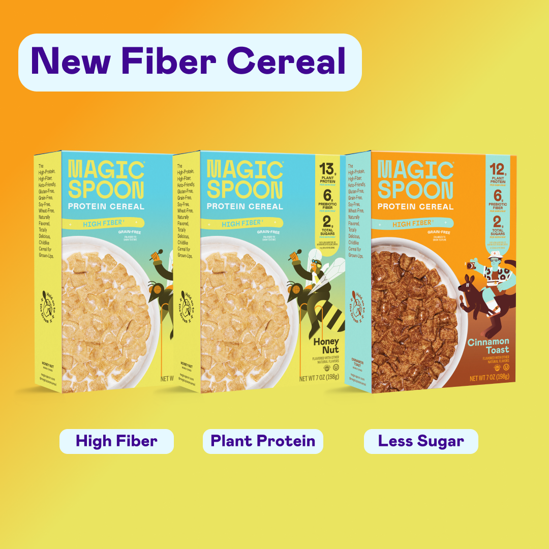 Magic Spoon Fiber Cereal 3-Pack – Honey Nut (2x) & Cinnamon Toast – High Fiber, Plant Protein, Low Sugar – Breakfast Cereal TTS