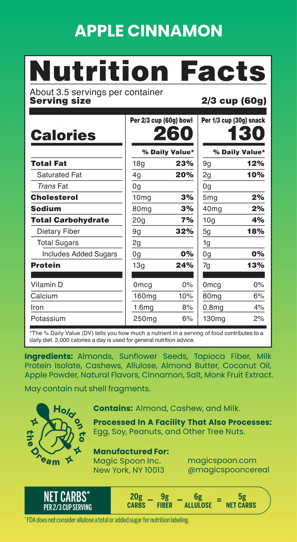 Apple Cinnamon Granola Nutritional Panel