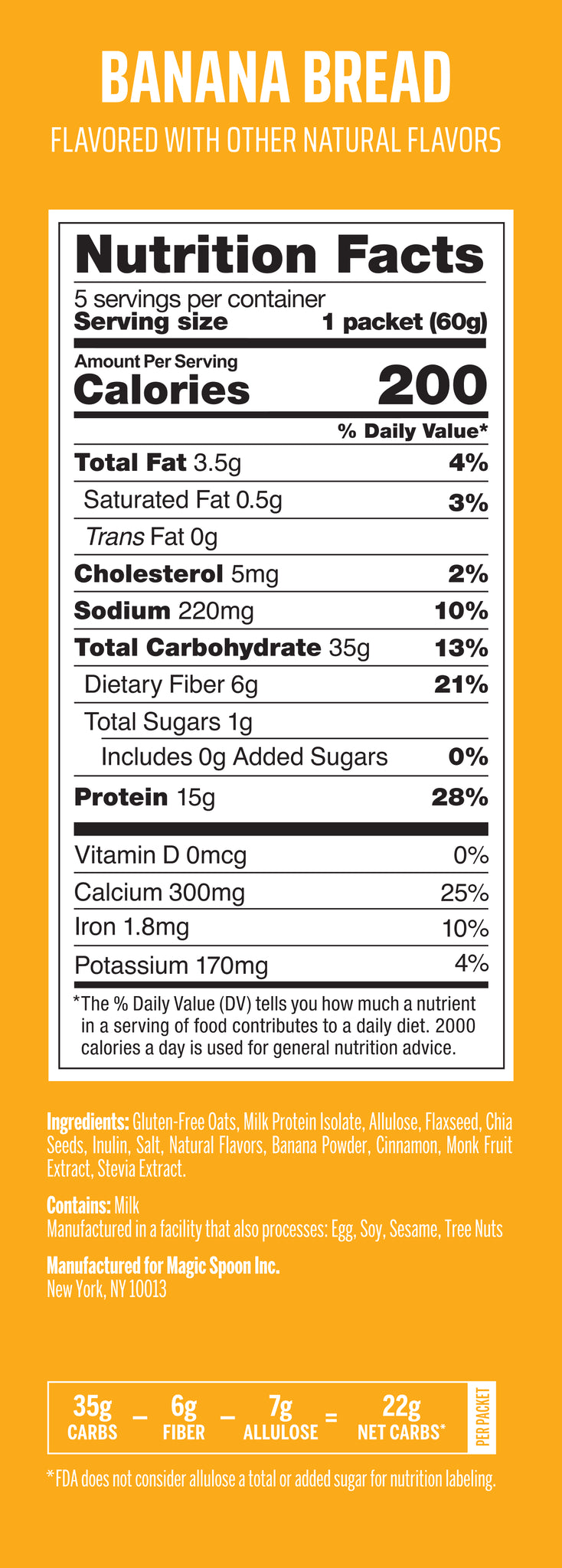 Banana Bread Protein Oatmeal Nutritional Panel