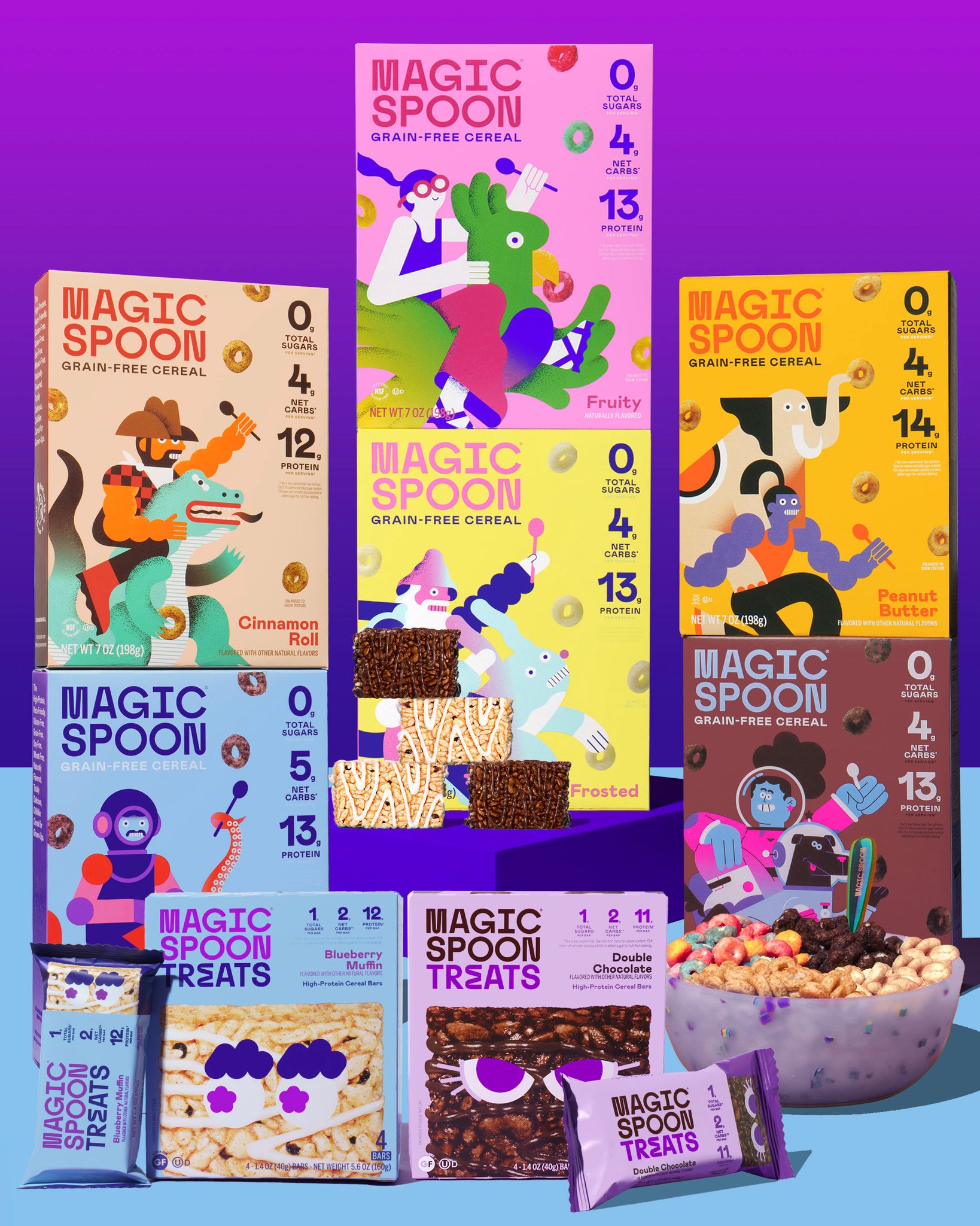 ULTIMATE MAGIC MIX  - 16 CEREAL TREATS (4 BOXES) + 6 BOXES OF CEREAL + 1 BOWL SET
