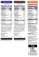 Three boxes of cereal bars labeled Marshmallow, Chocolatey Peanut Butter, and Peanut Butter with nutrition facts panels displ