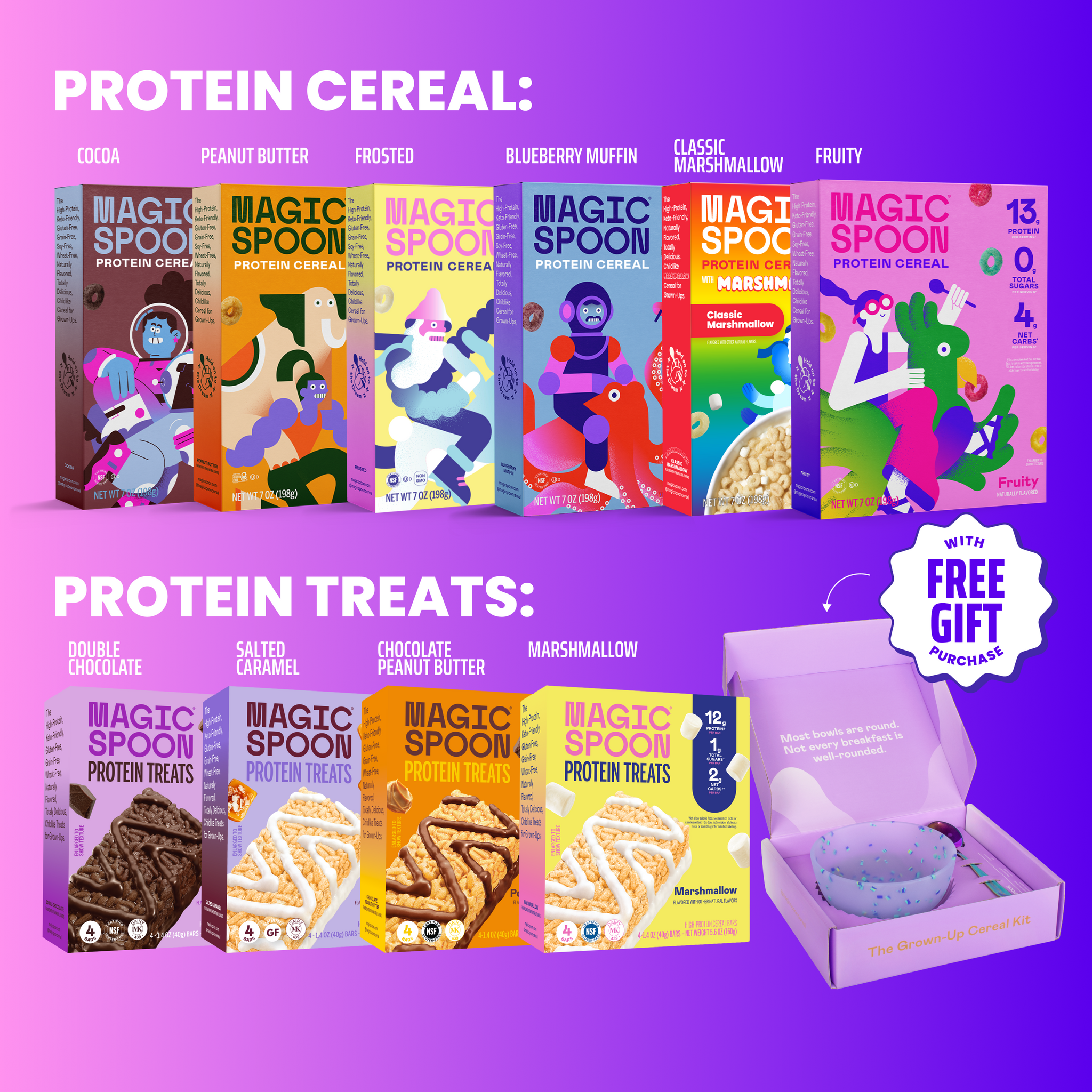 ULTIMATE MAGIC MIX  - 16 CEREAL TREATS (4 BOXES) + 6 BOXES OF CEREAL + 1 BOWL SET - TTS