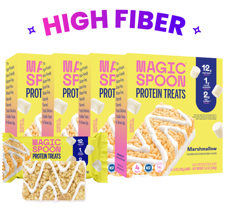 linear-gradient(to bottom, #FFA8FE 0%, #F7EF79 100%) | Magic Spoon Marshmallow Treats