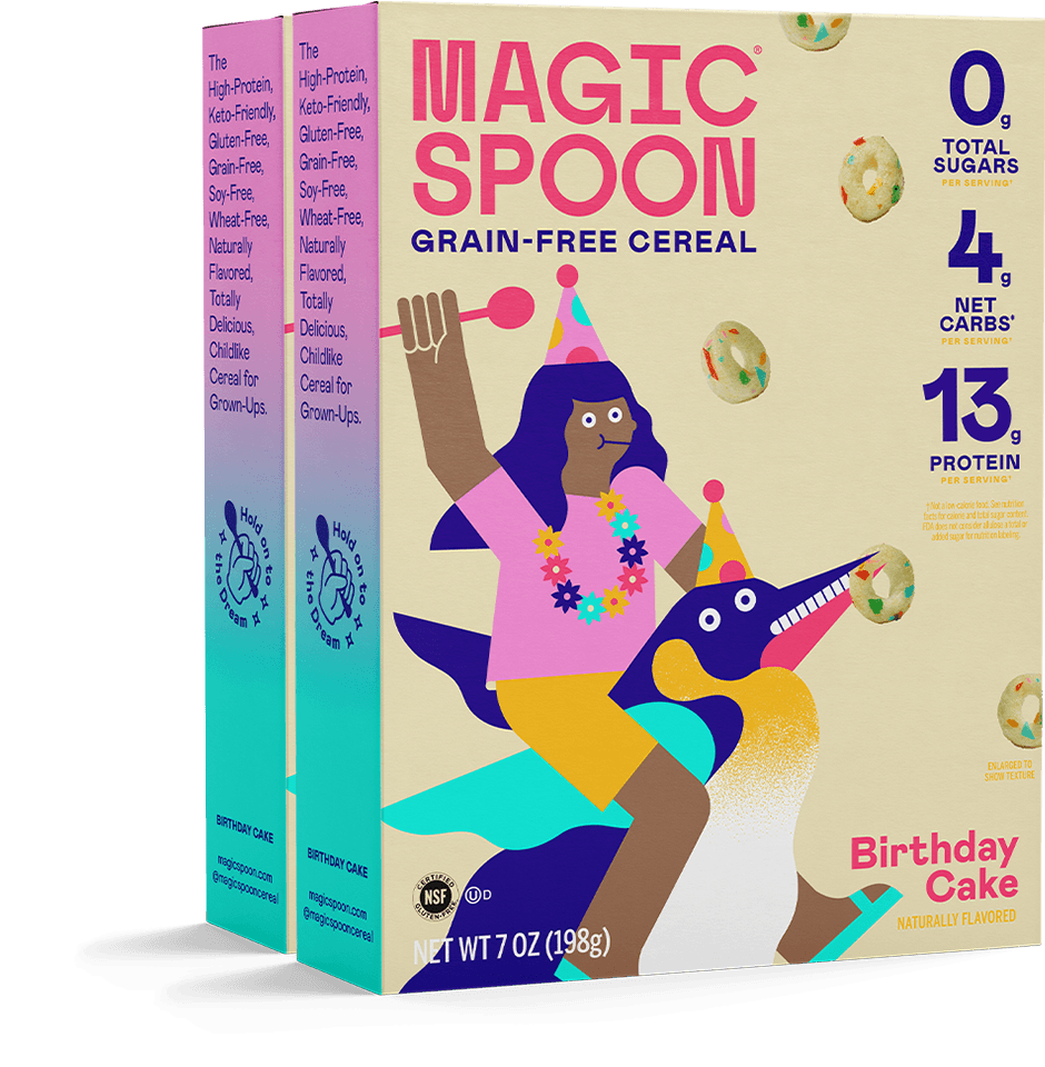 linear-gradient(to bottom, #00F6E7 0%,#FF9ADF 100%) | Magic Spoon Birthday Cake Cereal