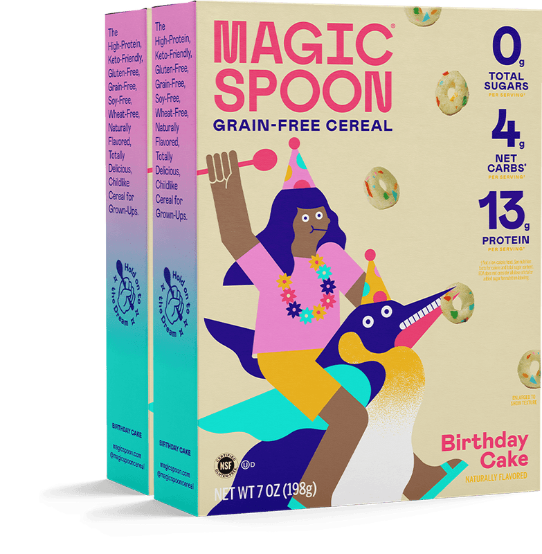 linear-gradient(to bottom, #00F6E7 0%,#FF9ADF 100%) | Magic Spoon Birthday Cake Cereal