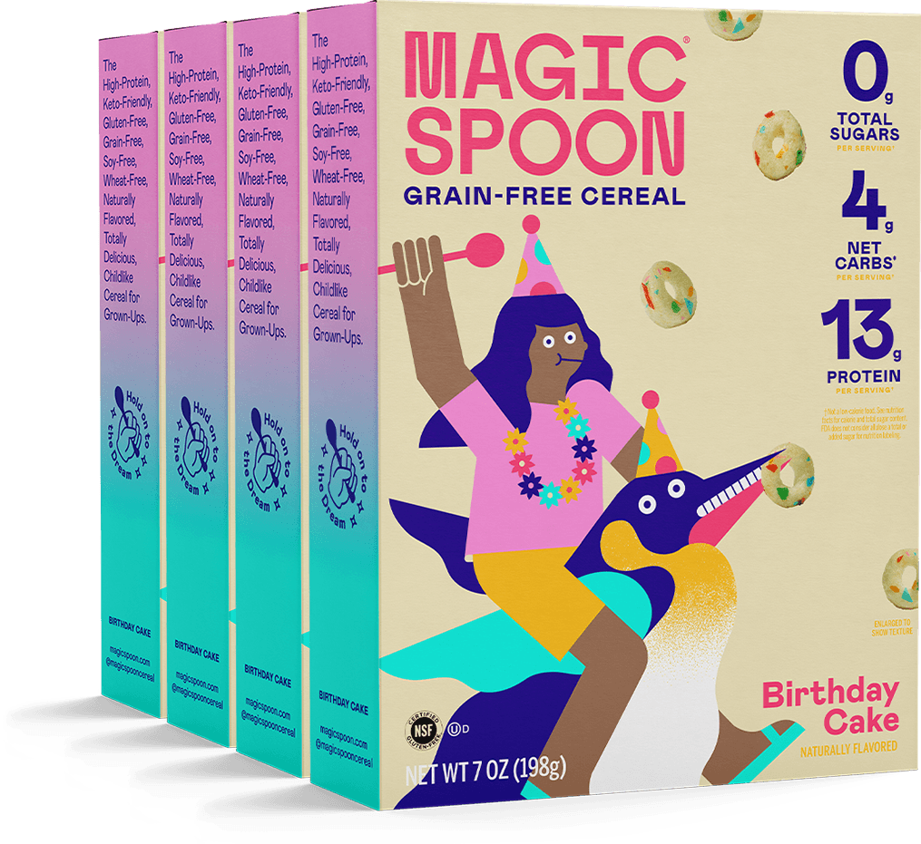 linear-gradient(to bottom, #00F6E7 0%,#FF9ADF 100%) | Magic Spoon Birthday Cake Cereal