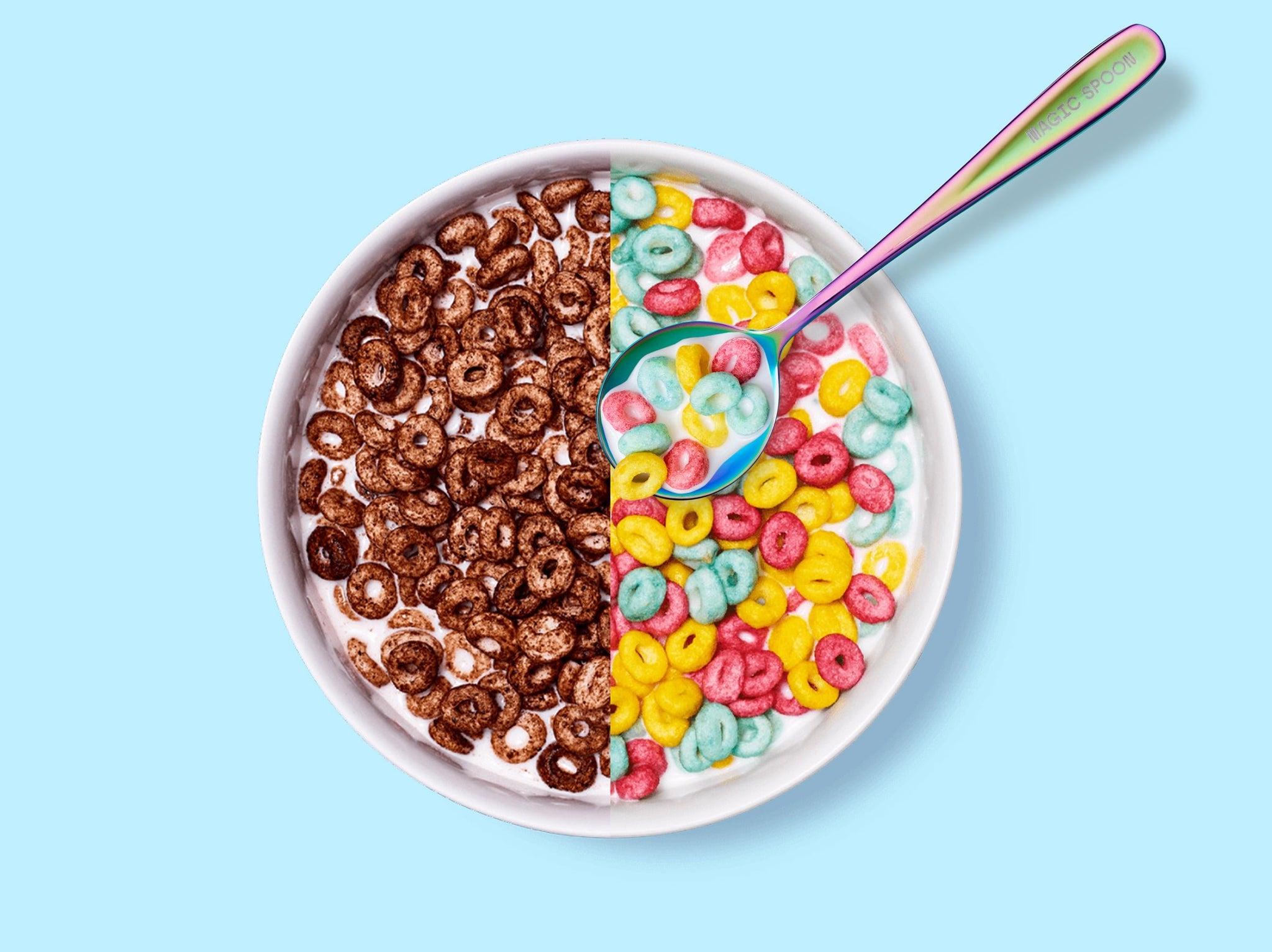 Bowl of Fruity and Cocoa Cereal